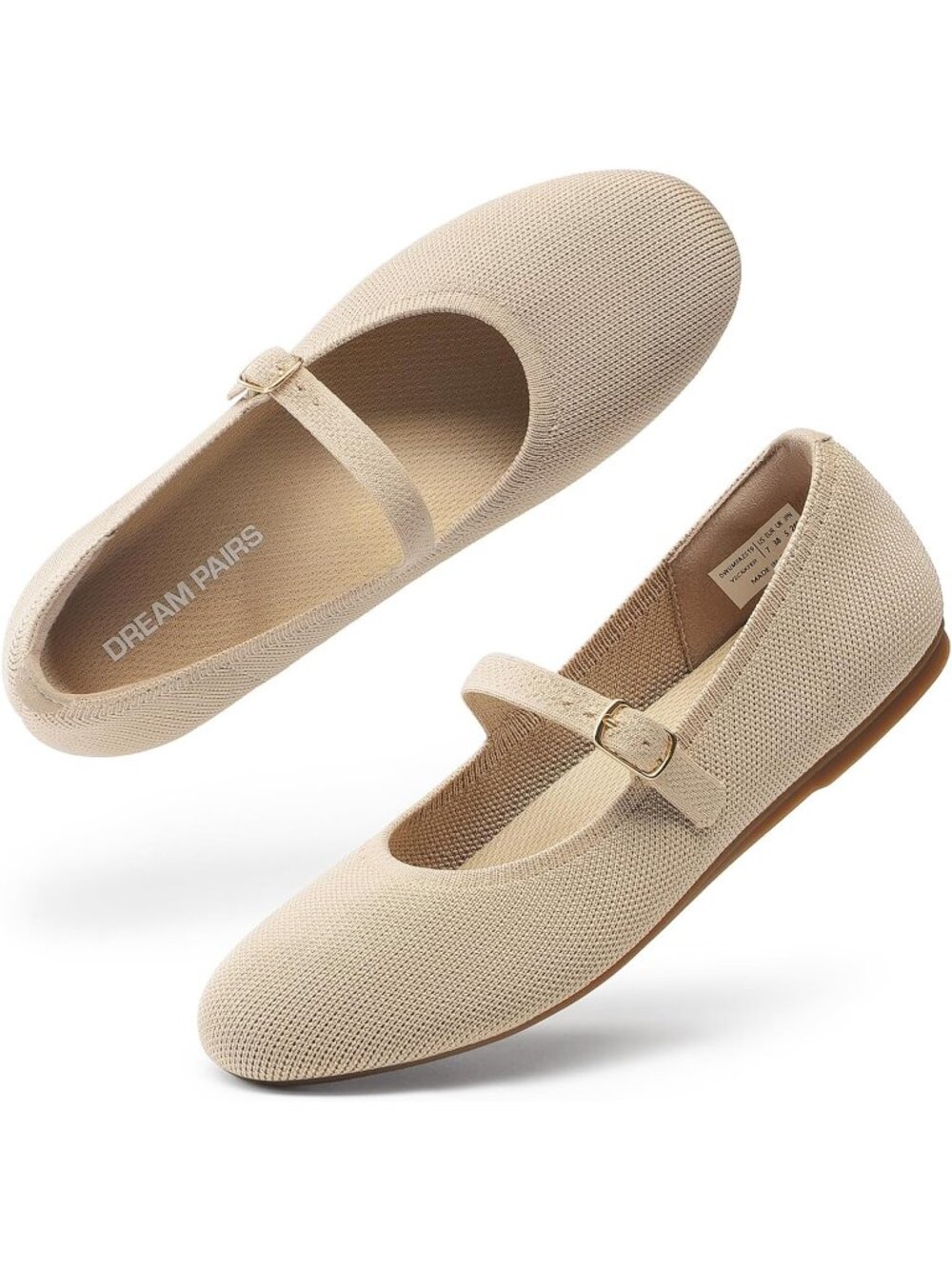 Women's Nude Knit Mary Jane Ballet Flat Comfortable For Casual Office Shoes